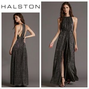 Halston Heritage Metallic Black Maxi Dress